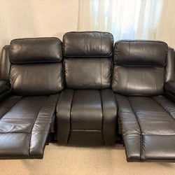 Luxury Black Leather Power Reclining Sofa with Heat, Air, and Lumbar Support