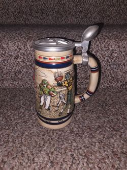 Football Themed Ceramic Beer Stein with Lid