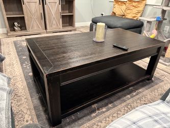 Dark Wood Coffee Table with Bottom Shelf