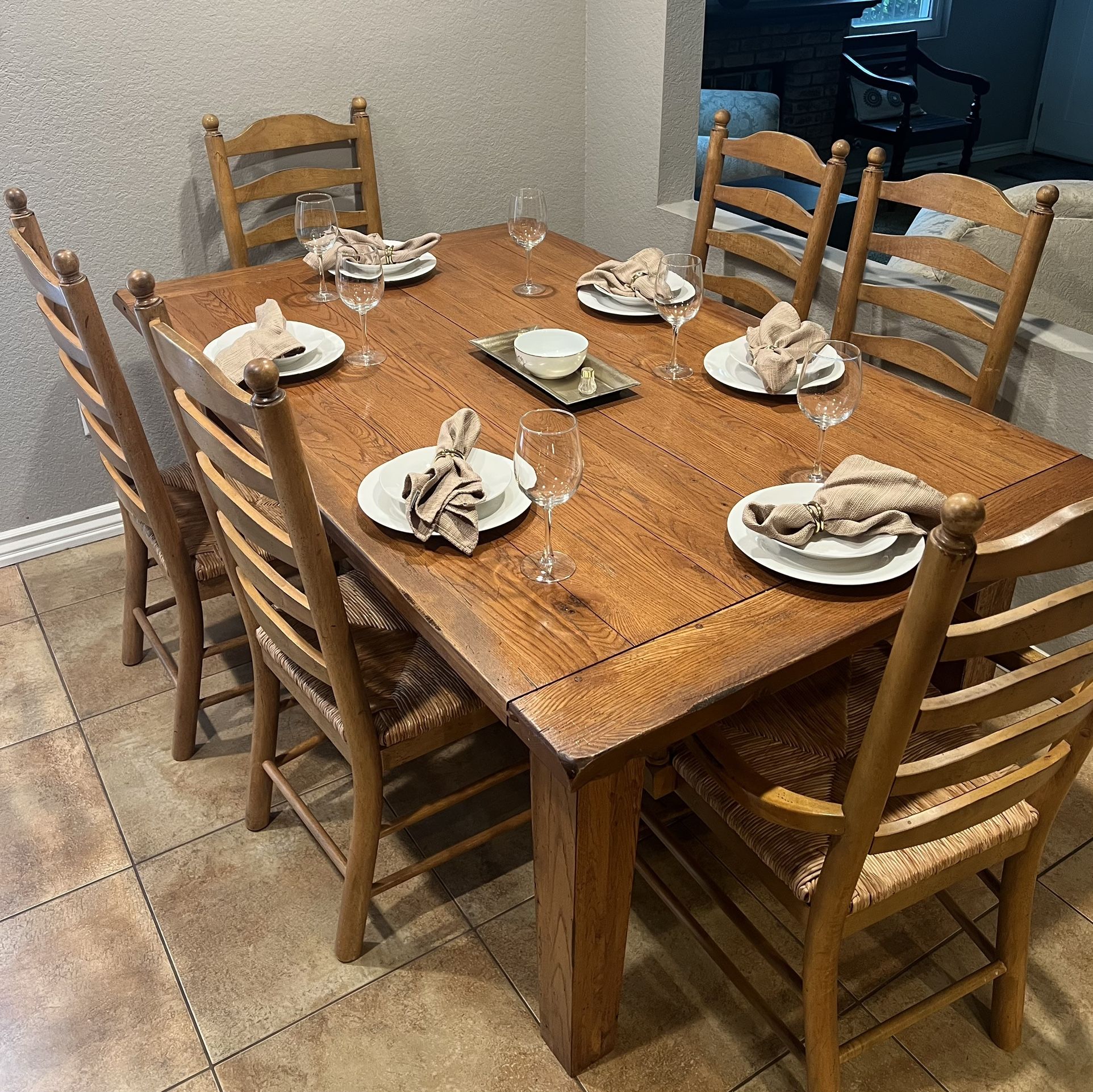 Oak Dining Farm Table x6 Chairs