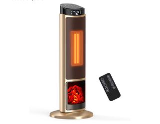 23 Inch Oscillating Tower Space Heater with Remote Thermostat Timer Portable Gold