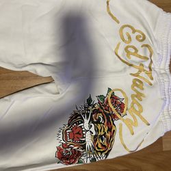 ed hardy- white- joggers- w/ gold accents 