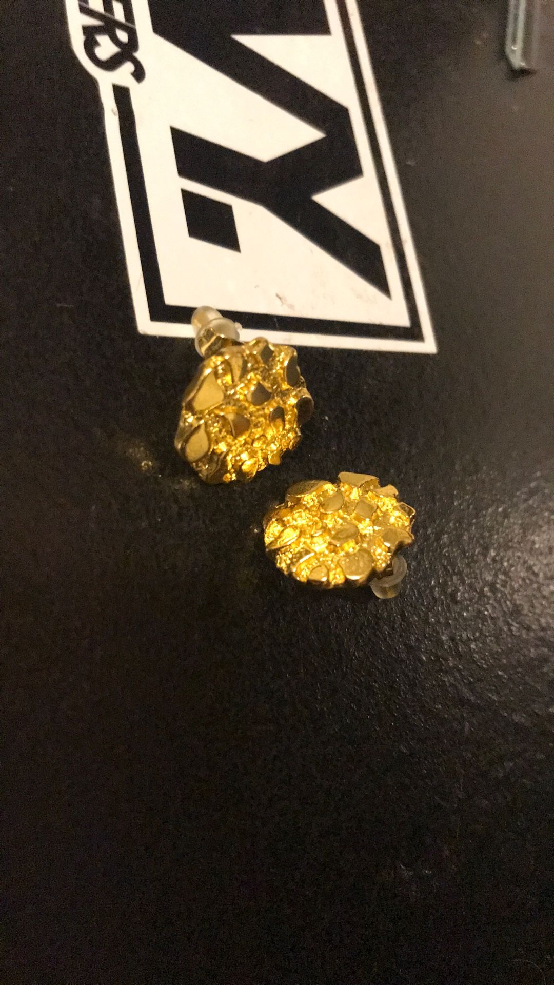 Mens real 18k gold nugget earrings