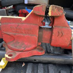 vintage red Craftsman swivel bench vise
