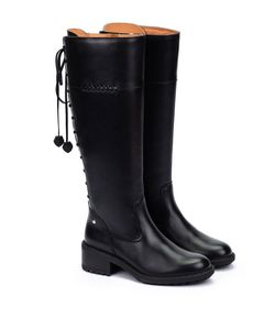 Pikolinos Black Leather Knee-High Riding Boots