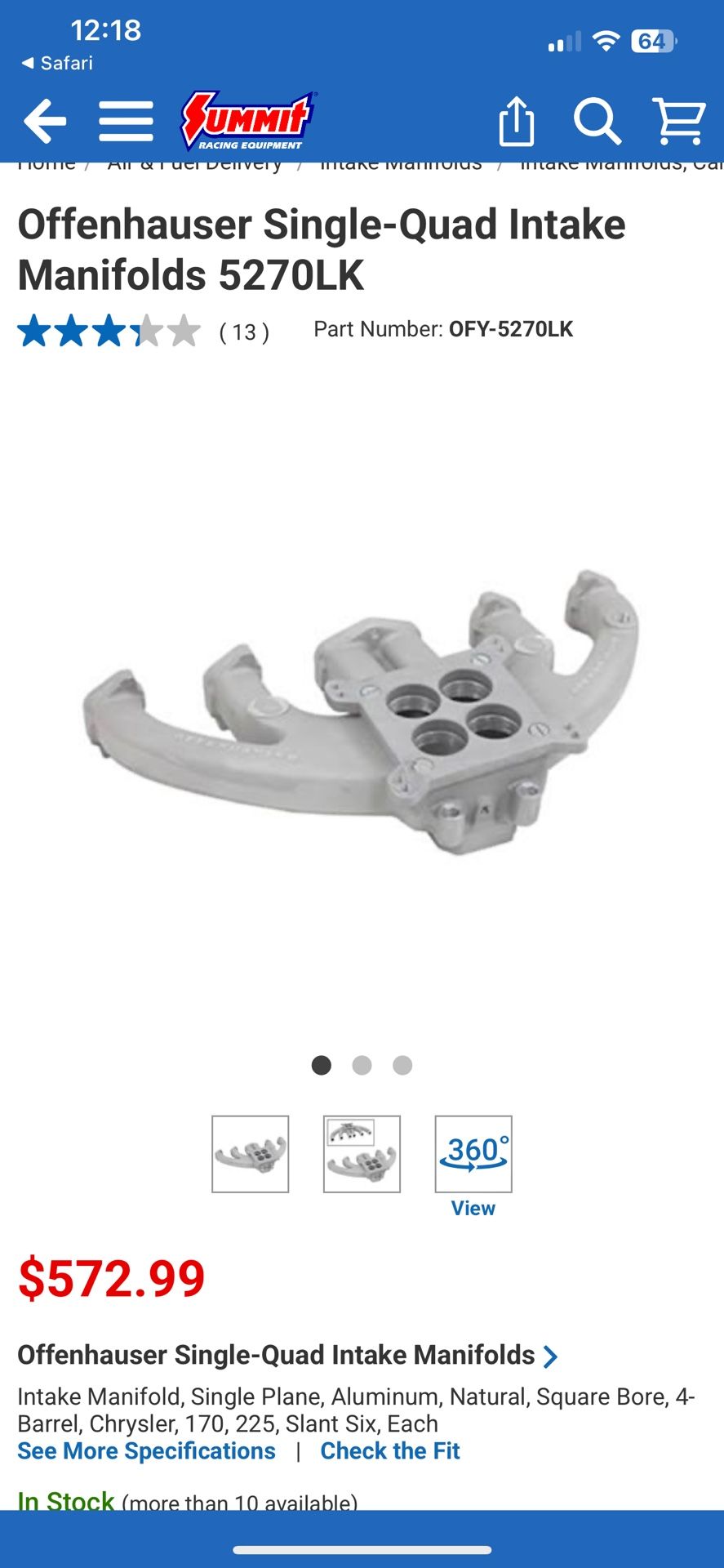 Offenhauser Intake Manifold Slant Six Dodge Mopar 6 4 Barrel
