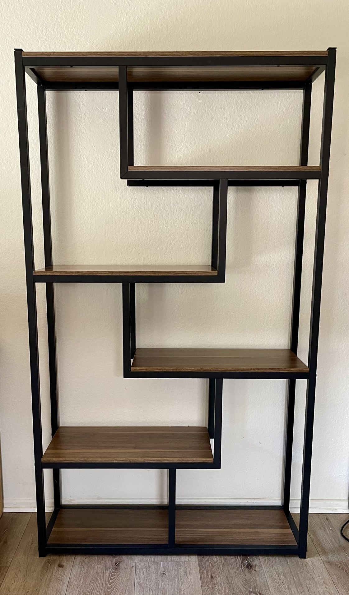 Geometric Bookcase - Black Steel with Wood Shelves