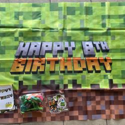 Miner Crafting 8th Birthday Backdrop Banner