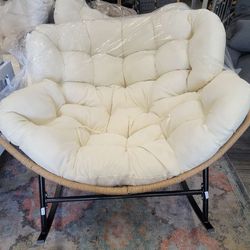 Rocking Papasan Chair, Oversized Indoor Outdoor Sturdy All Weather Royal Rocking Chair, Patio Wicker Rocker Chairs, Cozy Thicken Cushions Egg Rocking 