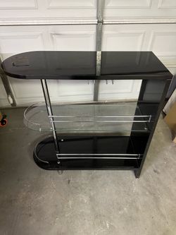 Modern Black Glass Bar / Entertainment Stand with Shelves