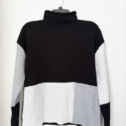 Color Block Turtleneck Knit Sweater