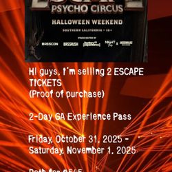 2 Escape Halloween Wrist Bands GA 2 Day Pass