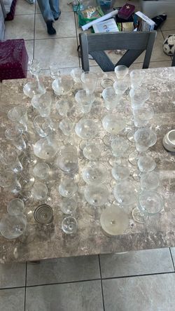 Large Lot of Clear Stemware Glasses Vintage