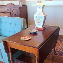 Walnut Drop Leaf Table With Spindle Legs 