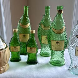 Vintage chianti and fish shaped bottles empty Lowest Price $10