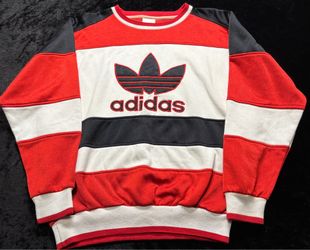 Men Medium Vintage 80s Adidas Trefoil Colorblock Striped Run DMC Style Sweater