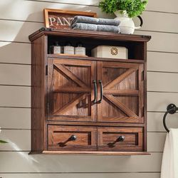Bathroom Wall Cabinet, Farmhouse Medicine Cabinet, 24" Wide Cabinet with Drawer, Adjustable Shelf, Double Barn Doors, Storage Cabinet for Ba