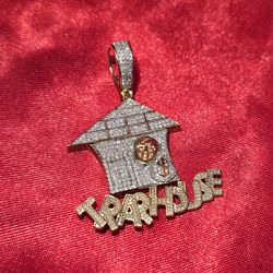 10k Yellow Gold Diamond Trap House Pendant 0.49ctw