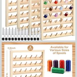 Wooden Thread Holder Wall Mounted Thread Rack with Hanging Hooks Organizer for Mini Sewing Quilting Jewelry Embroidery