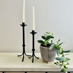 Pair of Black Iron Candlesticks 11-14”