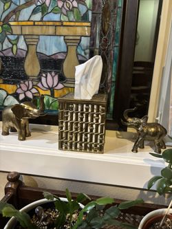 Vintage MCM Bamboo Brass Plated Tissue Holder 