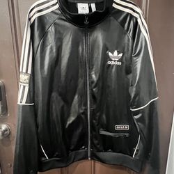 Adidas Originals Chile 20 Faux Leather Track Jacket Black White Trefoil Size XL