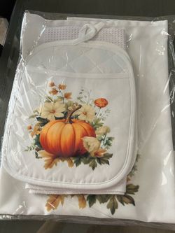 Fall Pumpkin Pot Holder and Kitchen Towel Set
