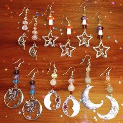 Cat Moon Wolf Witch Fairy Charmed Earrings Handmade Beaded Holiday Gift 