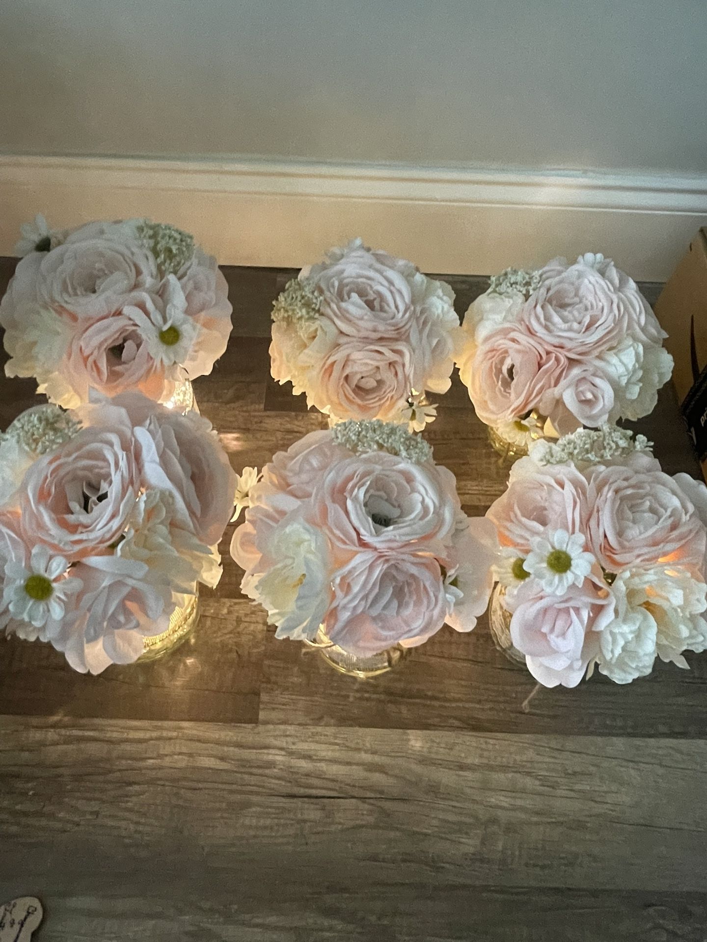 Artificial Pink Flower Center Pieces With Lights