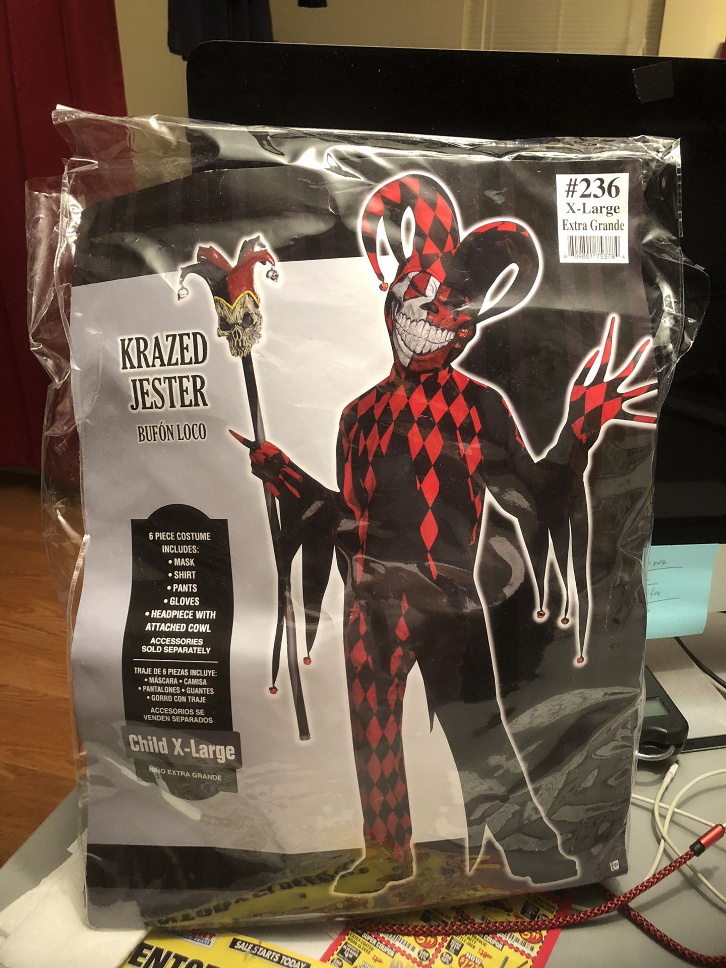 Halloween costume Krazed Jester excellent condition size Child XL.