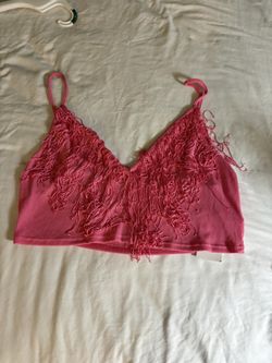 Pink Fringe hem crop