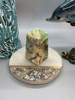 128 Gram Caribbean Pistachio Calcite Stone Obelisk Tower Crystal Specimen