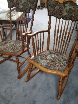 Vintage Oak Tapestry Rockers