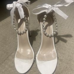 Women Faux Pearl Decor Stiletto Heeled Sandals