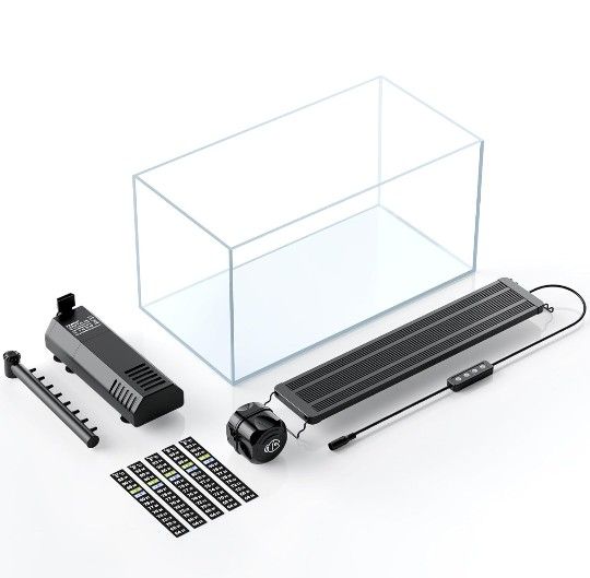 5 Gallon Fish Tank Ultra Clear Rimless Glass Aquarium Kit with Extendable LED Light Internal Filter Magnetic Brush & Thermometer Stickers Rectangular