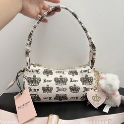 NWT Juicy Couture Festival Shoulder Bag Cream and Chocolate Monogram