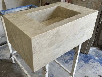 Quartzite Taj Mahal Floating Vanity Honed Finish