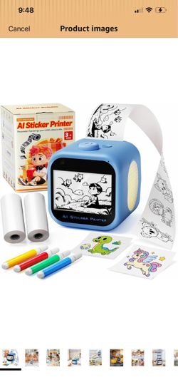 Memoking Sticker Maker Box, Touchscreen AI Sticker Printer with WiFi Portable Sticker Printer Machine Box with 2 Paper Rolls & 4 Watercolor Pens for D