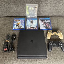PS4 Slim Bundle 2 Controllers 4 Games HDMI Cable Tested Working