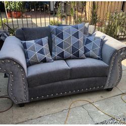 Sofa Set ( Light Grey) Blue Triangle Pattern 