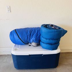 Camping Extra Large Coleman Cooler And Sleeping Bags 