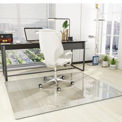 [Tempered Glass] 46" × 55" Glass Chair Mat, Heavy Duty Hard Floor Mat with Round Corner and Polished Edge, Office Chair Mat for Carpet Office Home Har
