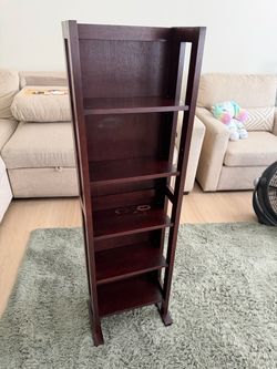 Dark Cherry Wood 6-Tier Narrow Bookshelf