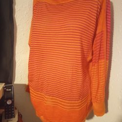 Anne Klein Striped Asymmetrical Sweater 1X, Pink