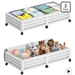 Wisuce Bamboo Under Bed Storage Containers- Underbed Organizer with Wheels with Large Dust Bag,Sturdy Wood Rolling Under the Bed Shoe Storage Organize