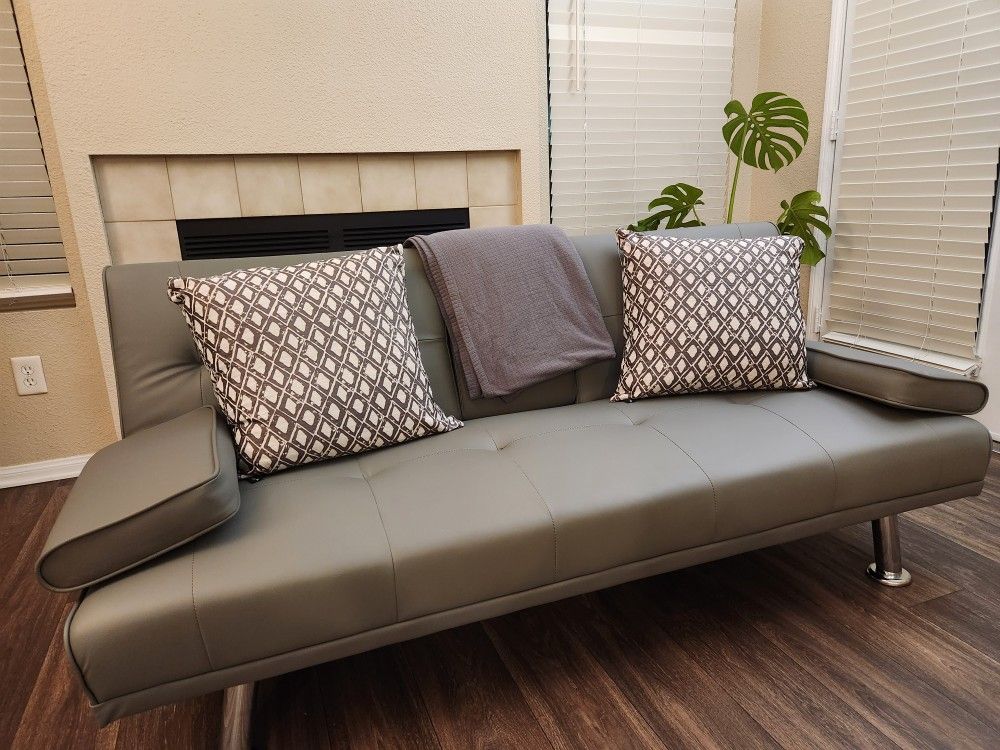 Futon Sofa Bed With Throw And Pillows