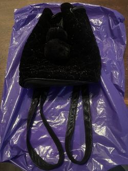 Black Faux Fur Trim Backpack Purse