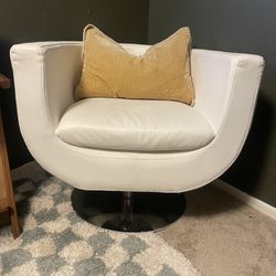 Mid Century Leather Swivel Barrel Chair