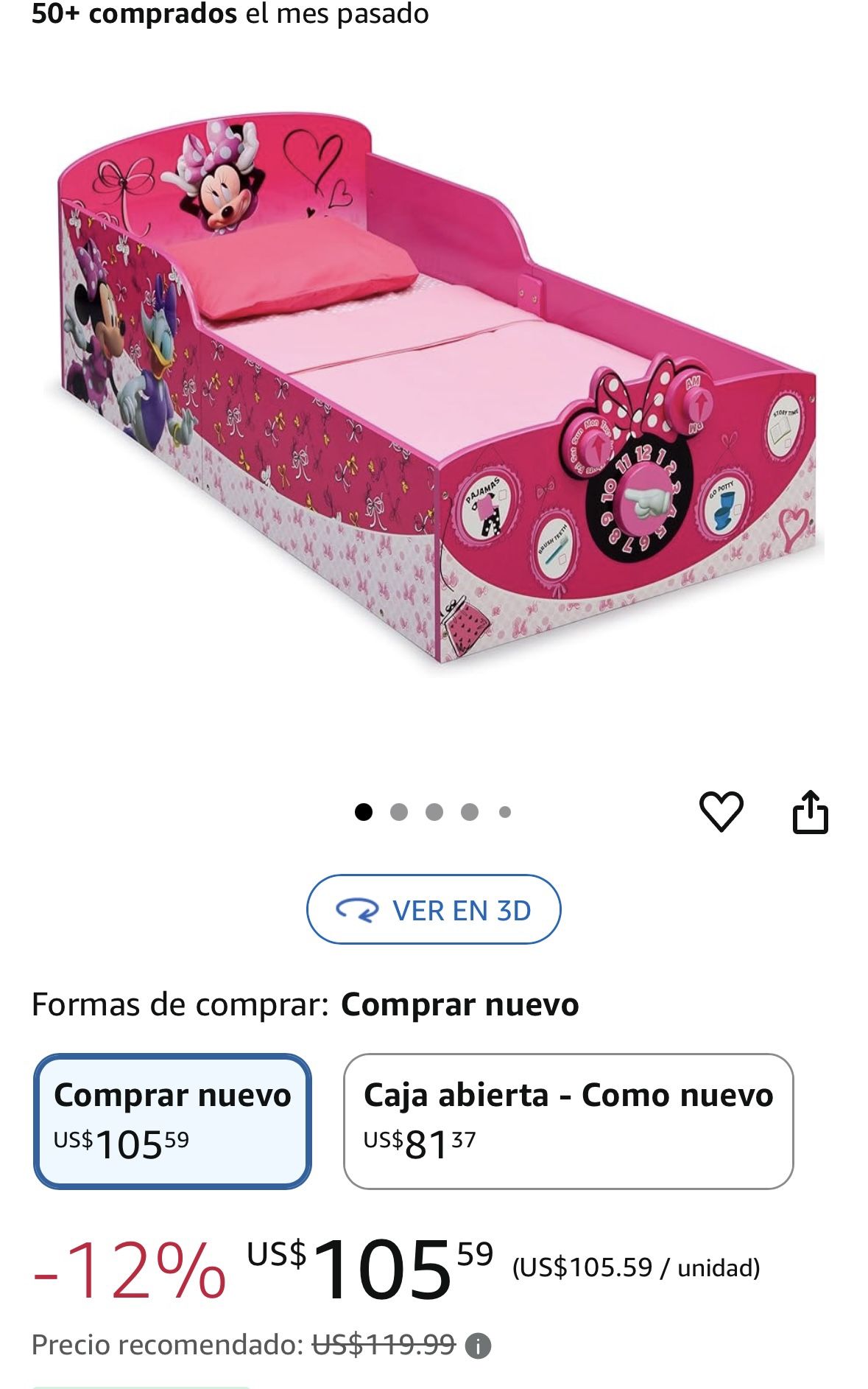 Cama Para Niñas De Minne Mouse Apta Desde Los 18 Meses