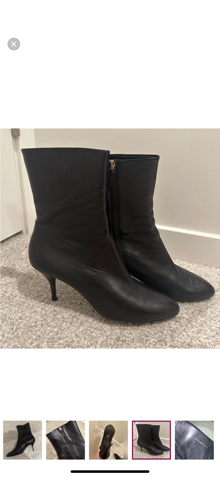AUTHENTIC GUCCI 246688 BLACK LEATHER ZIP UP BOOTIES 100% FINE LEATHER